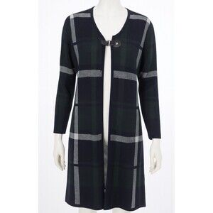 ANNE KLEIN Cardigan Sweater for Fall/Office Sz Medium Black Plaid Duster Buckle